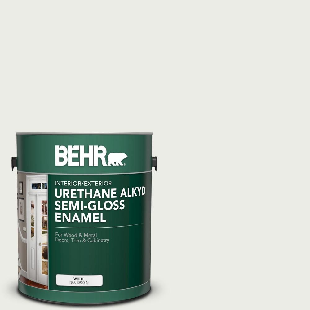 1 gal. #BL-W14 White Urethane Alkyd Semi-Gloss Enamel Interior/Exterior Paint | The Home Depot