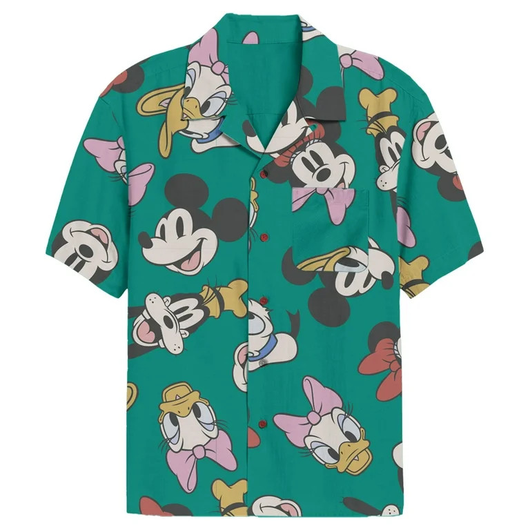Men's Mickey & Friends Retro Character Print Button Down Shirt Multi-Color Large | Walmart (US)