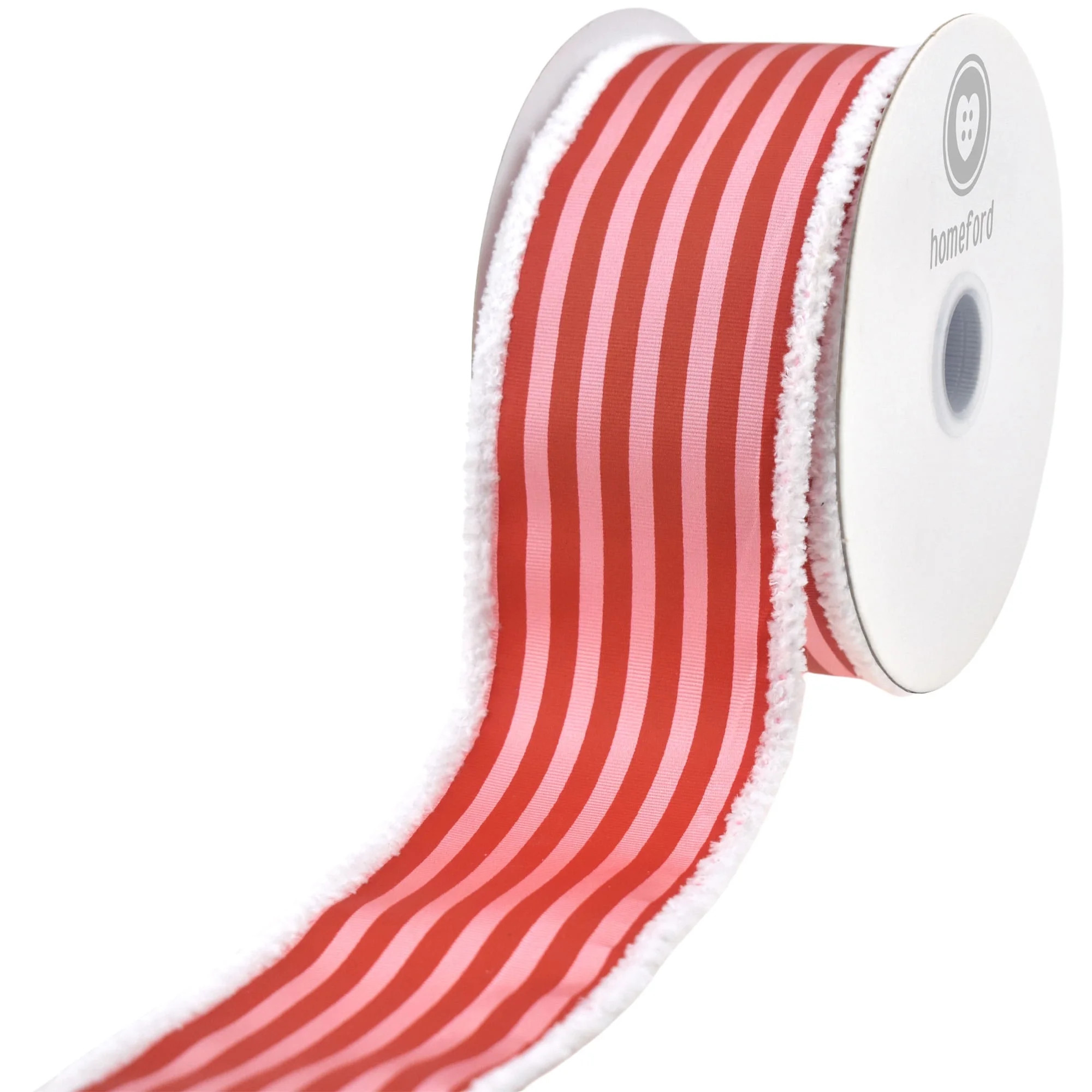 Homeford Christmas Vertical Stripes Fuzzy Edge Wired Ribbon, Pink, 2-1/2-inch, 10-yard | Walmart (US)