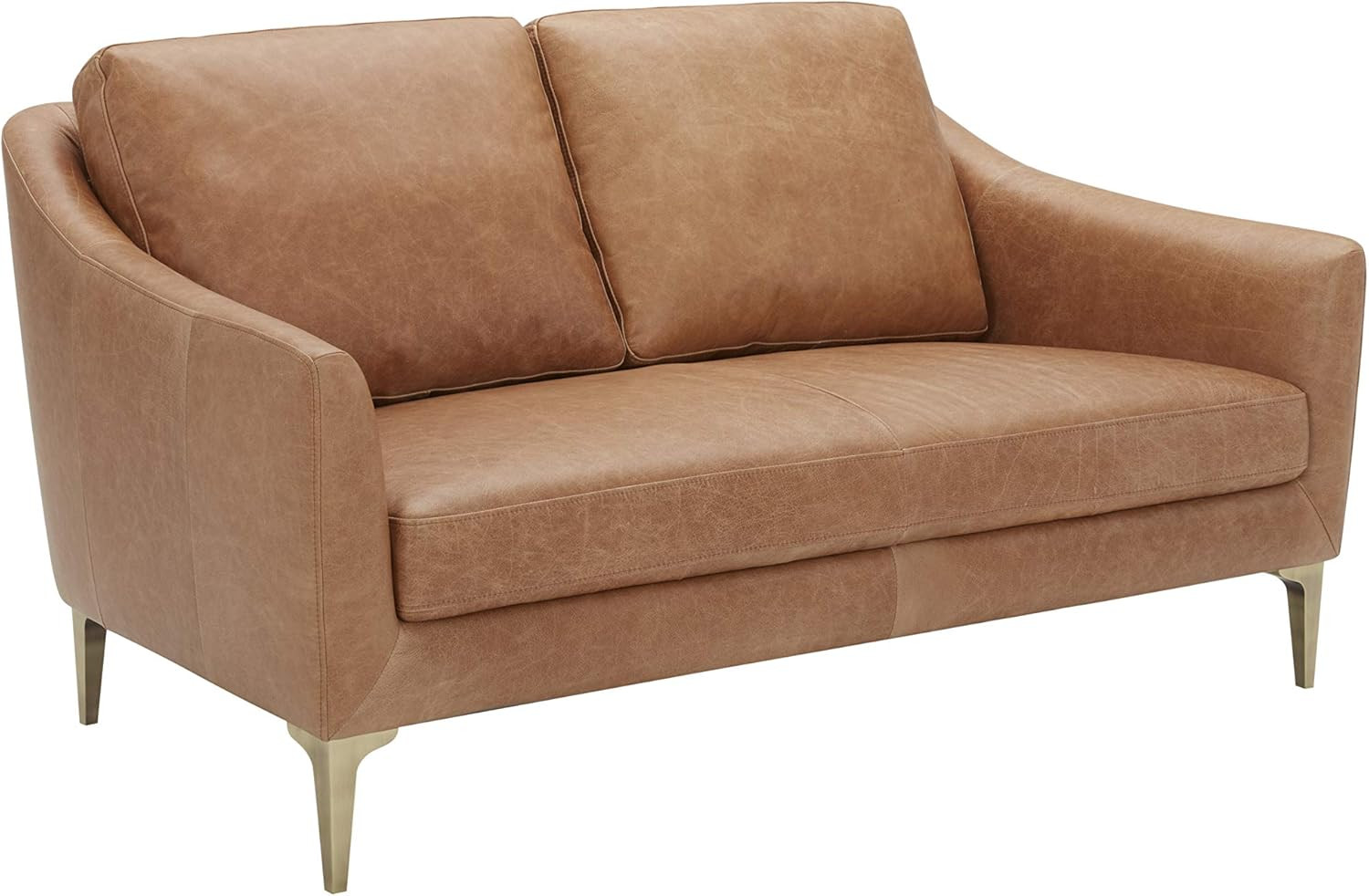 Amazon Brand – Rivet Alonzo Contemporary Leather Loveseat Sofa, 63.8"W, Cognac | Amazon (US)