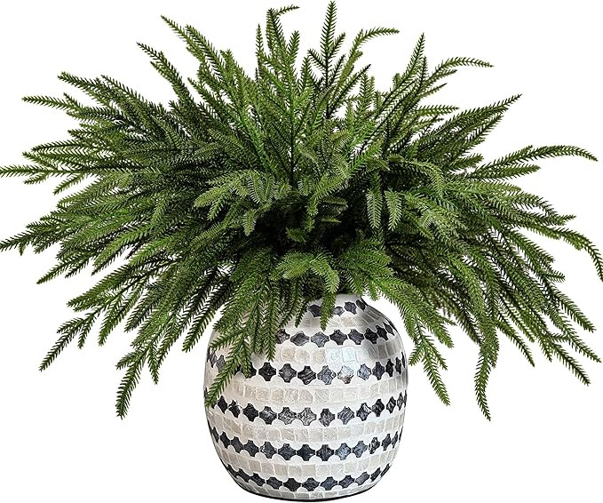 15 Pcs Christmas Norfolk Pine Branches, 19" Extra Length Fake Greenery Norfolk Pine Stems Sprigs,... | Amazon (US)