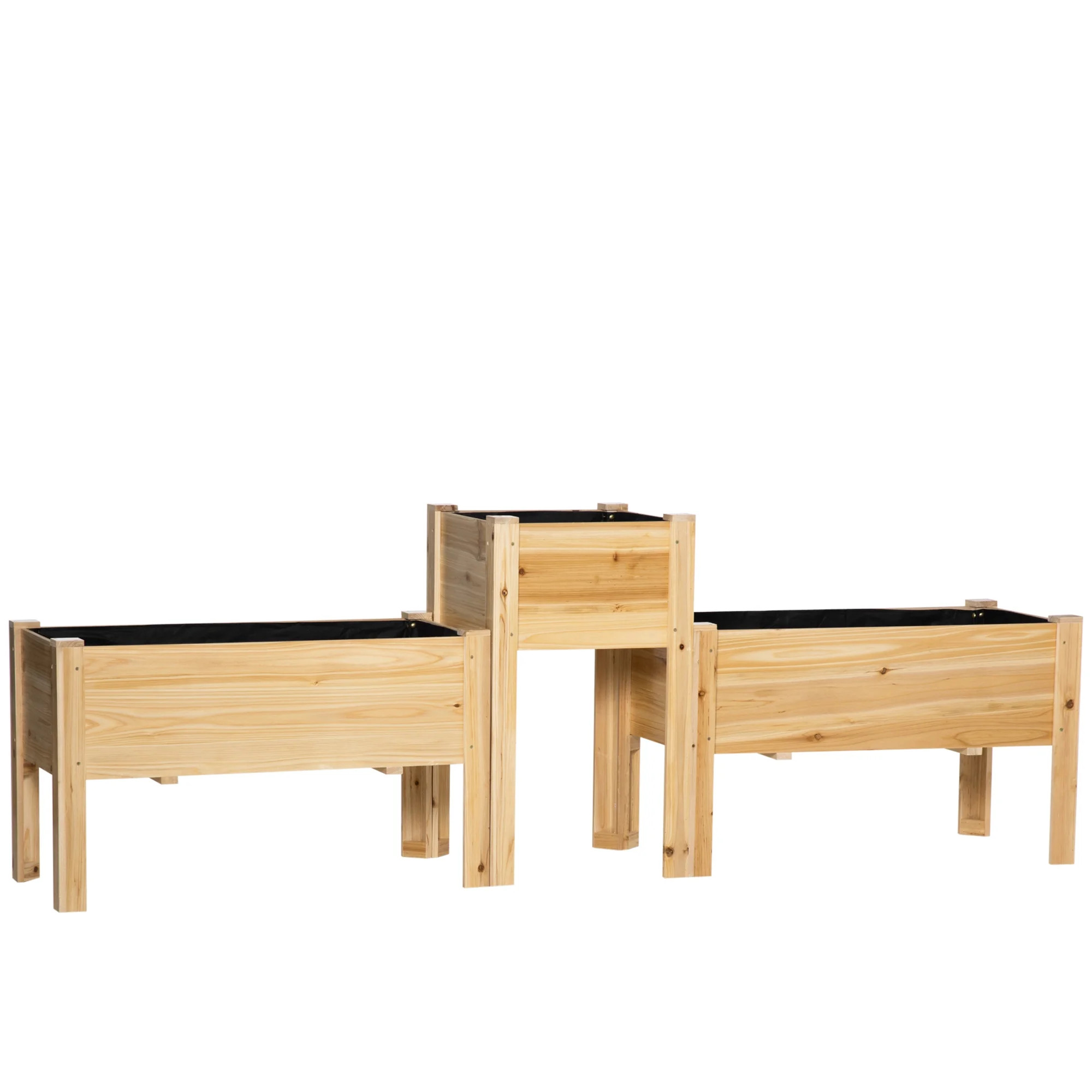 Outsunny Raised Garden Bed Set of 3, Elevated Wood Planter Box with Legs and Bed Liner for Backya... | Walmart (US)