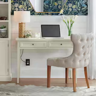 Royce 44 in. Rectangular Polar White 2-Drawer Wood Writing Desk | The Home Depot