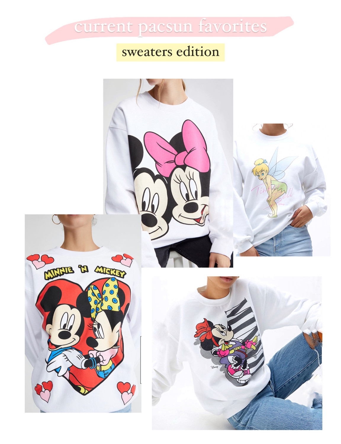 Some of my favorite sweater finds at Pacsun currently! My Mickey and Minnie is also 50% off right now! #disney #disneysweater #disneystyle #disneyootd