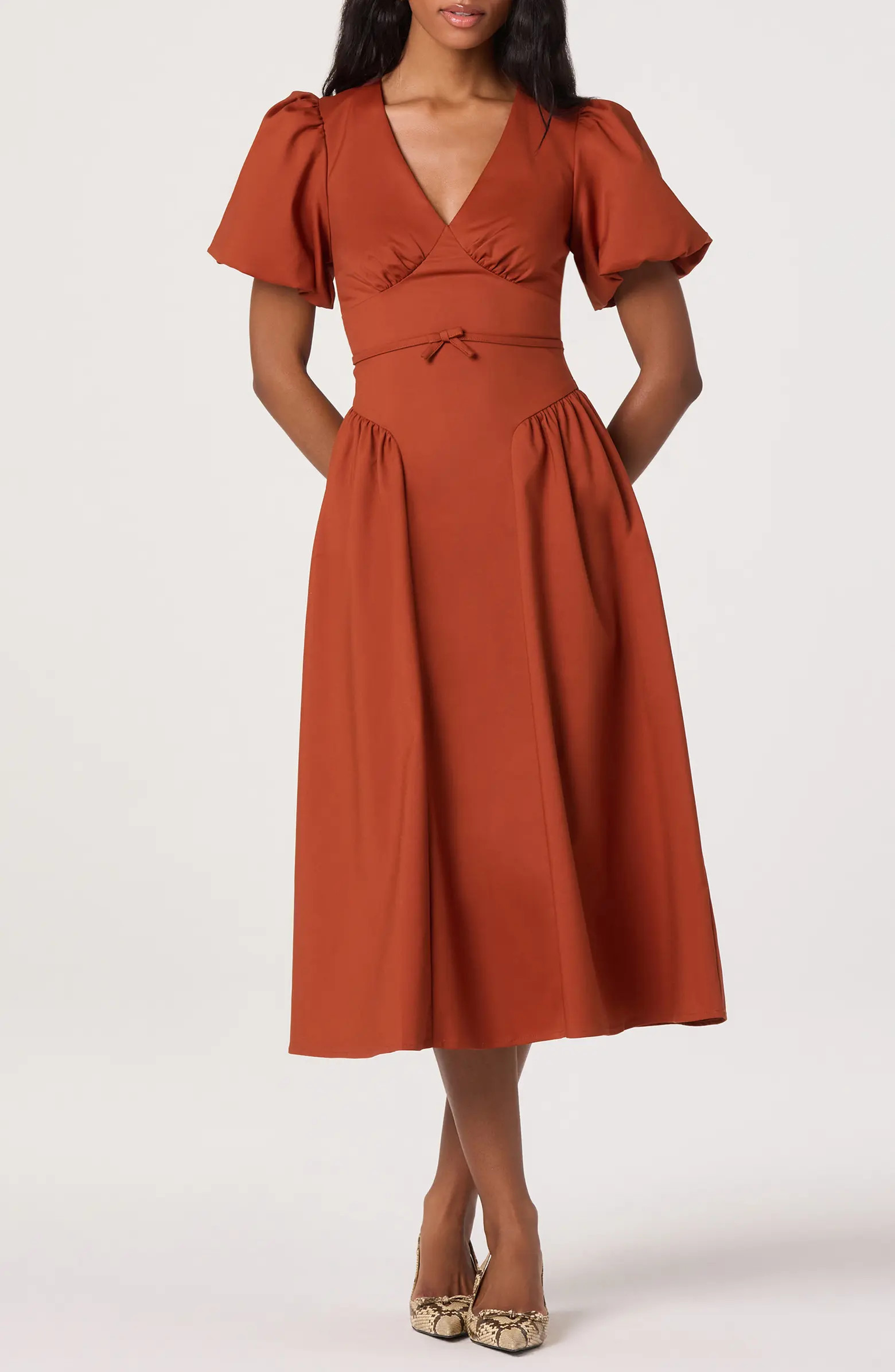 ASTR the Label Puff Sleeve Fit & Flare Midi Dress | Nordstromrack | Nordstrom Rack
