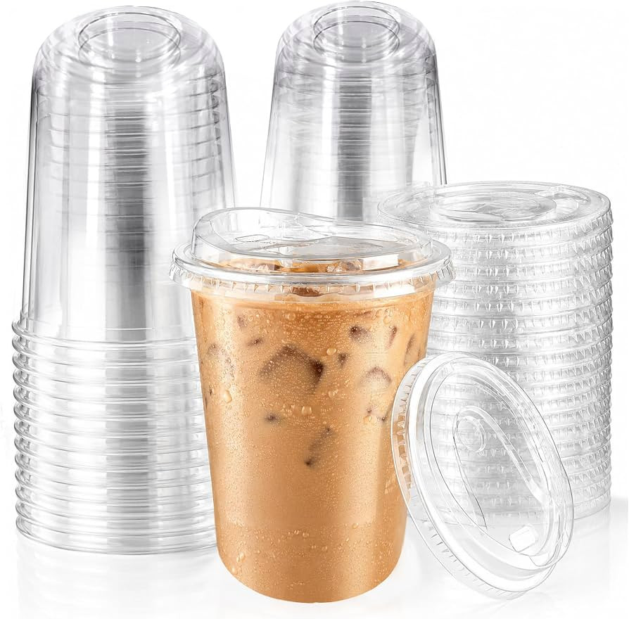 16 oz Clear Plastic Cups with Lids 100 Pack, Disposable Cold Cups | Amazon (US)