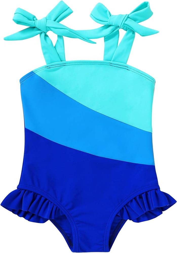 YOUNGER TREE Toddler Swimsuit Girl Color Block Stripe One-Piece Swimwear Baby Girl Bathing Suits | Amazon (US)