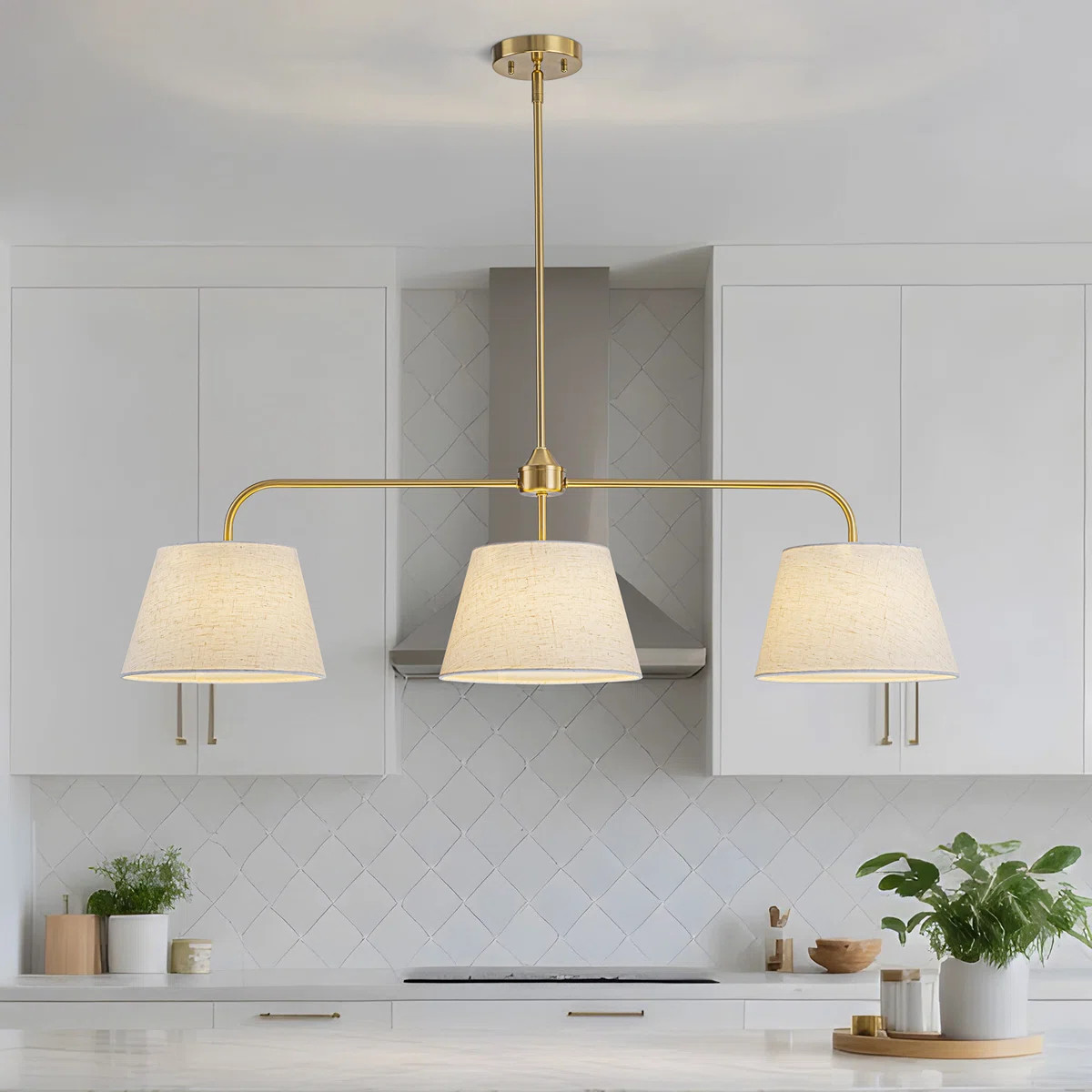 3-light Modern Linear Linen Drum Pendant | Wayfair North America