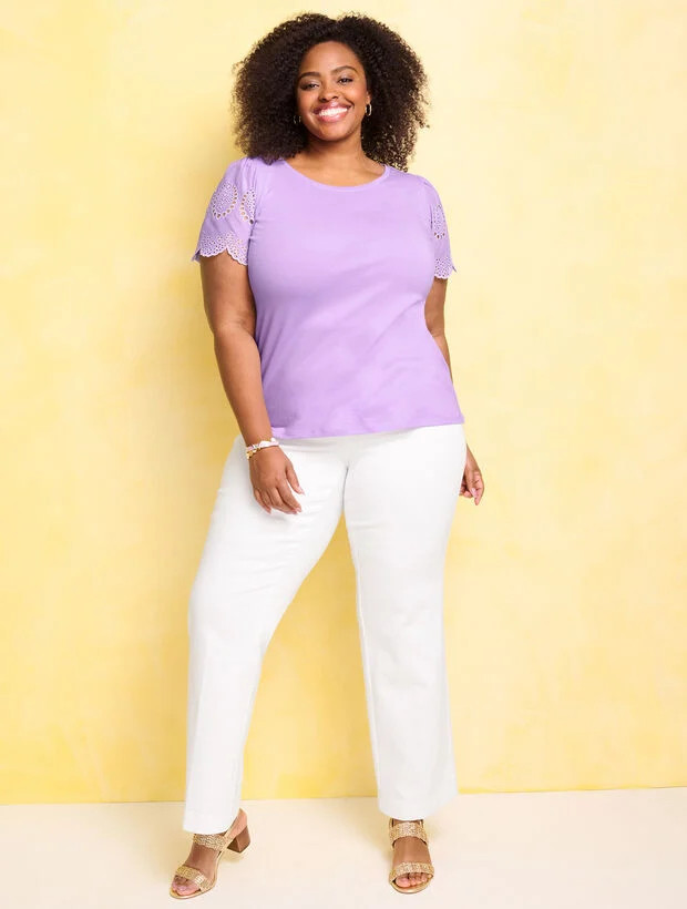 Short Sleeve Eyelet Cuff Crewneck Tee | Talbots