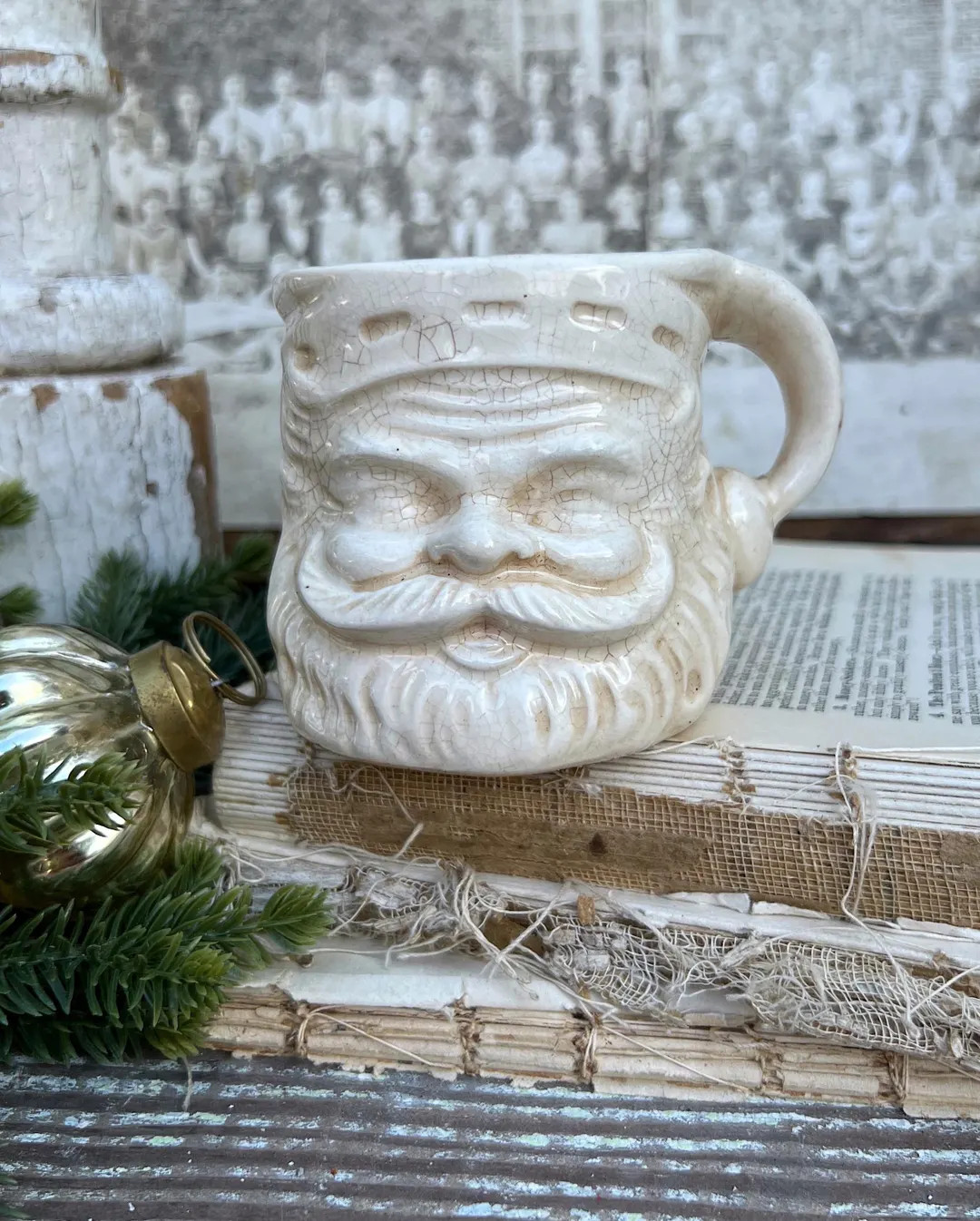 Vintage Ironstone Santa Claus Cup Mug FULL SIZE Creamy White Santa Farmhouse Christmas Decor RARE... | Etsy (US)