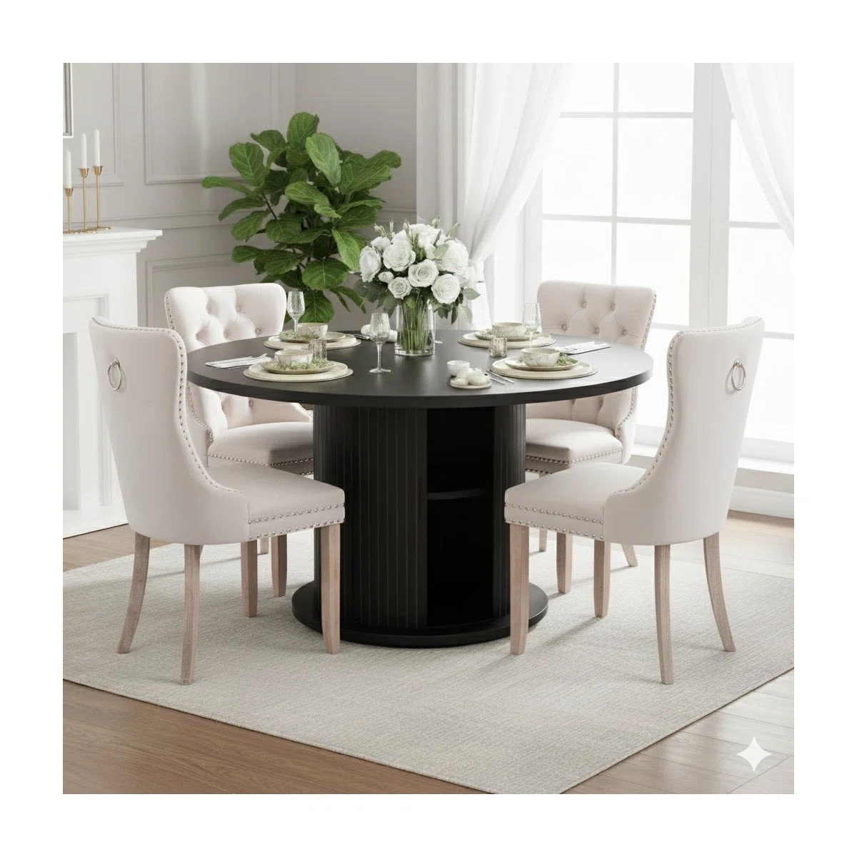 Inspired by boutique hotel dining spaces, this round table set creates a polished yet welcoming atmosphere for elevated everyday dining. ON SALE and under $700.

Keywords:

* round dining table set
* 5 piece dining set
* dining table set for 4-6
* modern dining furniture
* kitchen dining set
* contemporary dining set
* family dining table
* small space dining set
* organic modern decor
* boutique hotel aesthetic

#LTKHome #LTKSaleAlert #LTKSeasonal