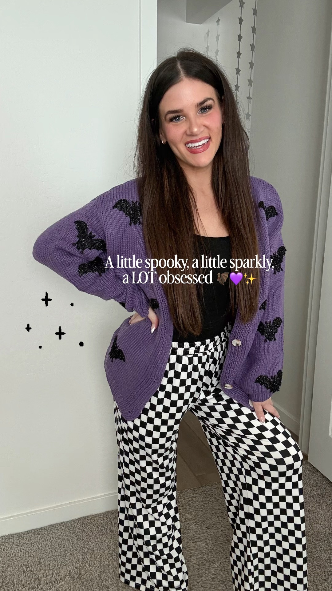 Spooky season, but make it sparkly! 🦇💜✨
The second I saw the glittery bats on this @Chicwish  cardigan, I was SOLD! 🥹 Styled her two ways because a little Halloween magic deserves more than one outfit. 🎃🖤

Cardigan linked here! 🛍️
#Chicwish #Gifted #LTKStyle #LTKFashion #HalloweenOutfit #SpookySeasonStyle #FallFashion #HalloweenFashion #WhimsicalStyle #OutfitInspo

#LTKootd #LTKSeasonal #LTKmomlife