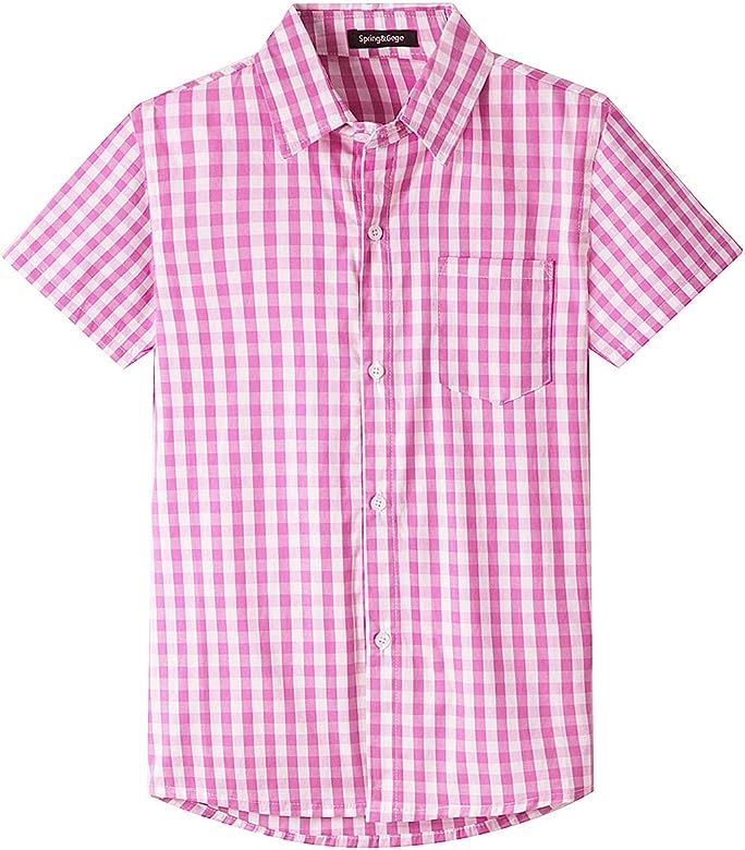 Spring&Gege Boys' Shrot Sleeve Plaid Poplin Button Down Shirt | Amazon (US)