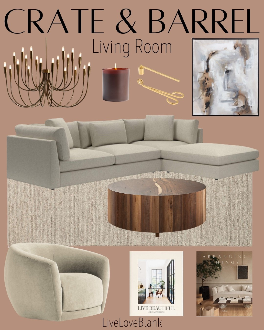 Crate & Barrel living room decor
Modern home decor 
Sectional couch coffee table accent chair coffee table books chandelier artwork

#LTKHome #LTKStyleTip #LTKFamily