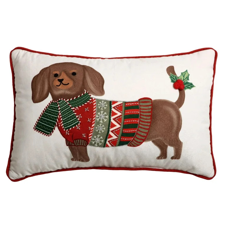 Embroidered Dog Decorative Pillow, Multicolor, 10" x 18", by Holiday Time - Walmart.com | Walmart (US)