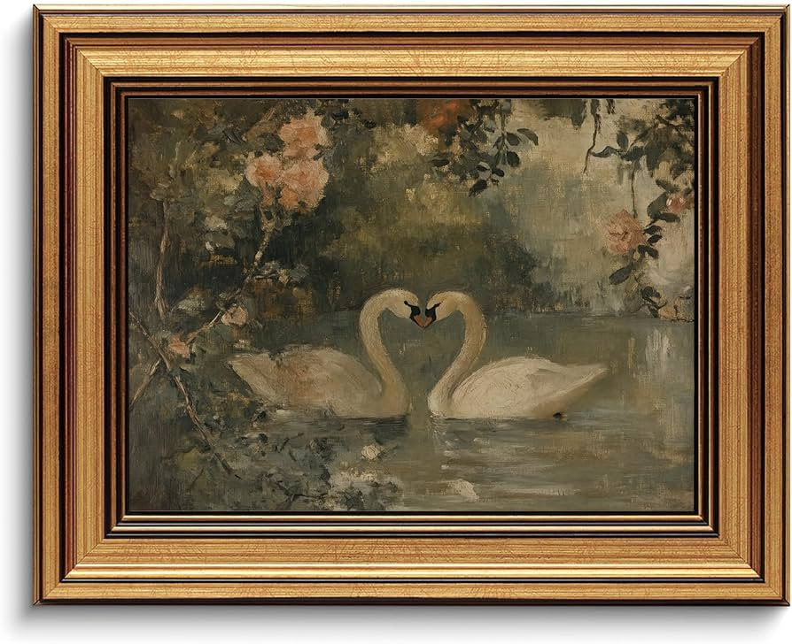 Gold Framed Wall Art Vintage Swan Canvas Art Prints Romantic Cottagecore Pictures Wall Decor Clas... | Amazon (US)