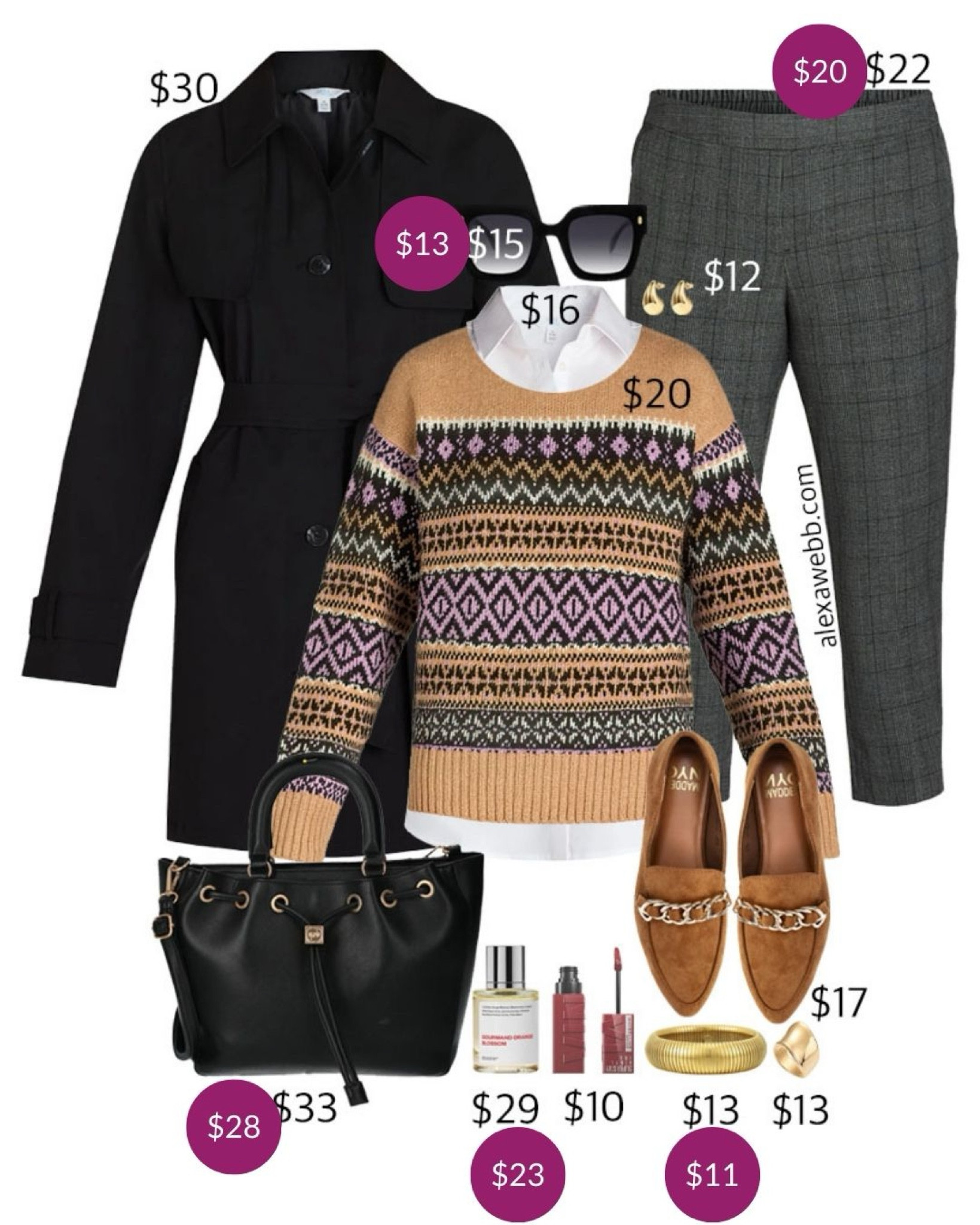 Plus Size on a Budget - Fair Isle Work - A plus size business casual outfit idea with a plus size Fair Isle sweater, dress pants, trench coat, and loafers. All on a budget! A great option for work this fall and winter. Alexa Webb

#LTKPlusSize #LTKFindsUnder50 #LTKCyberWeek