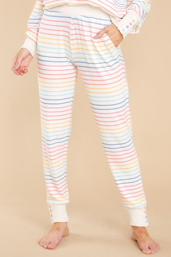 Beautiful Dreamer Ivory Multi Stripe Joggers | Red Dress 