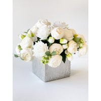 White Rose Peony Arrangement, Artificial Faux Table Centerpiece, French Floral Silk Flowers in Silve | Etsy (UK)