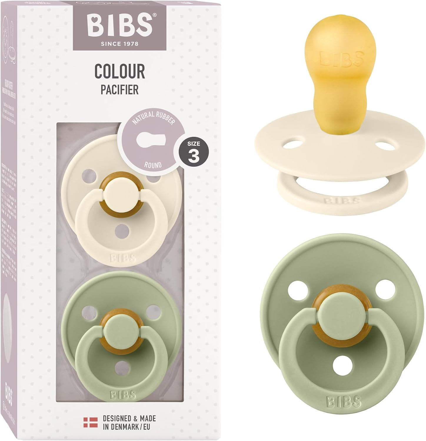 BIBS Colour Soother 2-Pack, BPA Free Dummy Pacifier, Round Nipple. Natural Rubber Latex, Size 3 (... | Amazon (UK)