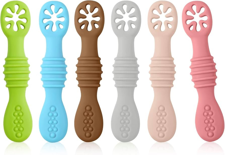 6pcs Silicone Baby Spoons, First Stage Toddler Utensils Baby Led Weaning Spoons Baby Chew Spoon T... | Amazon (US)