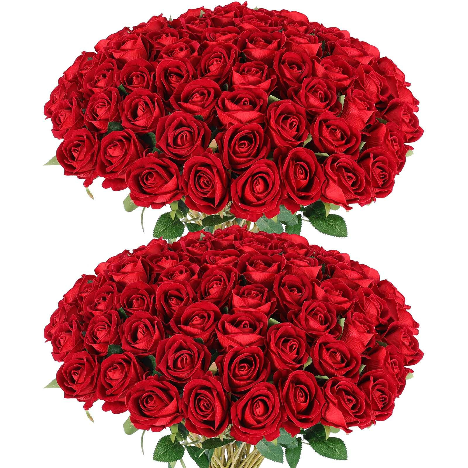 60 Pcs Artificial Roses Bulk Velvet Silk Red Rose Burgundy Roses for Wedding Centerpieces Bridal ... | Amazon (US)