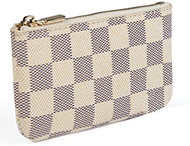 Luxury Zip Checkered Key Chain pouch | PU Vegan Leather Mini Coin Purse Wallet with clasp | Amazon (US)