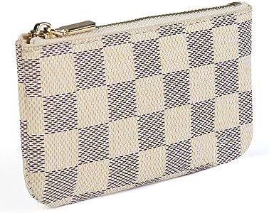 Luxury Zip Checkered Key Chain pouch | PU Vegan Leather Mini Coin Purse Wallet with clasp | Amazon (US)