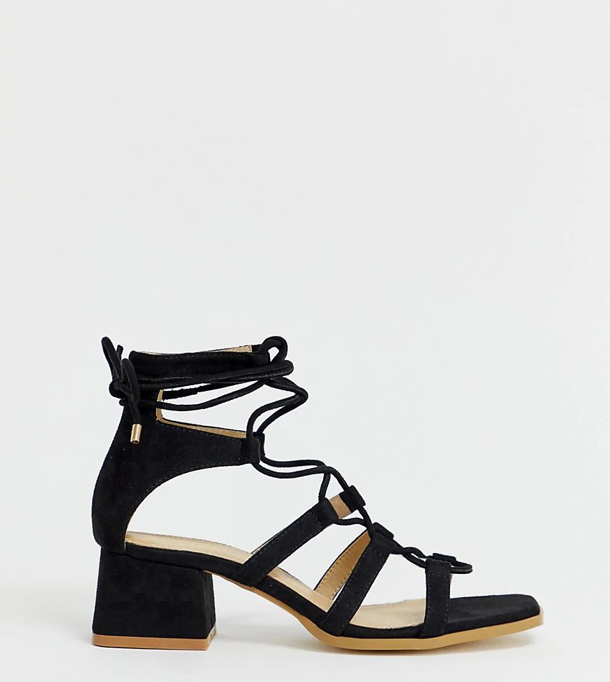 RAID Wide Fit Gekko square toe black tie up gladiator sandals | ASOS (Global)