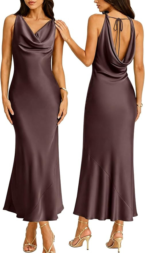 RIHOAS Women Cowl Neck Dress Satin Sleeveless Maxi Dresses | Amazon (US)