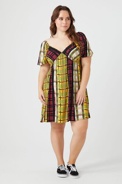 Plus Size Plaid Puff-Sleeve Mini Dress | Forever 21 | Forever 21 (US)