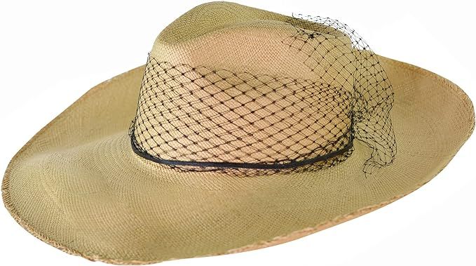 Amazon.com: Sensi Studio, Glamour Frayed Aguacate Long Brim with Tulle, Beige Straw and Unique Ba... | Amazon (US)