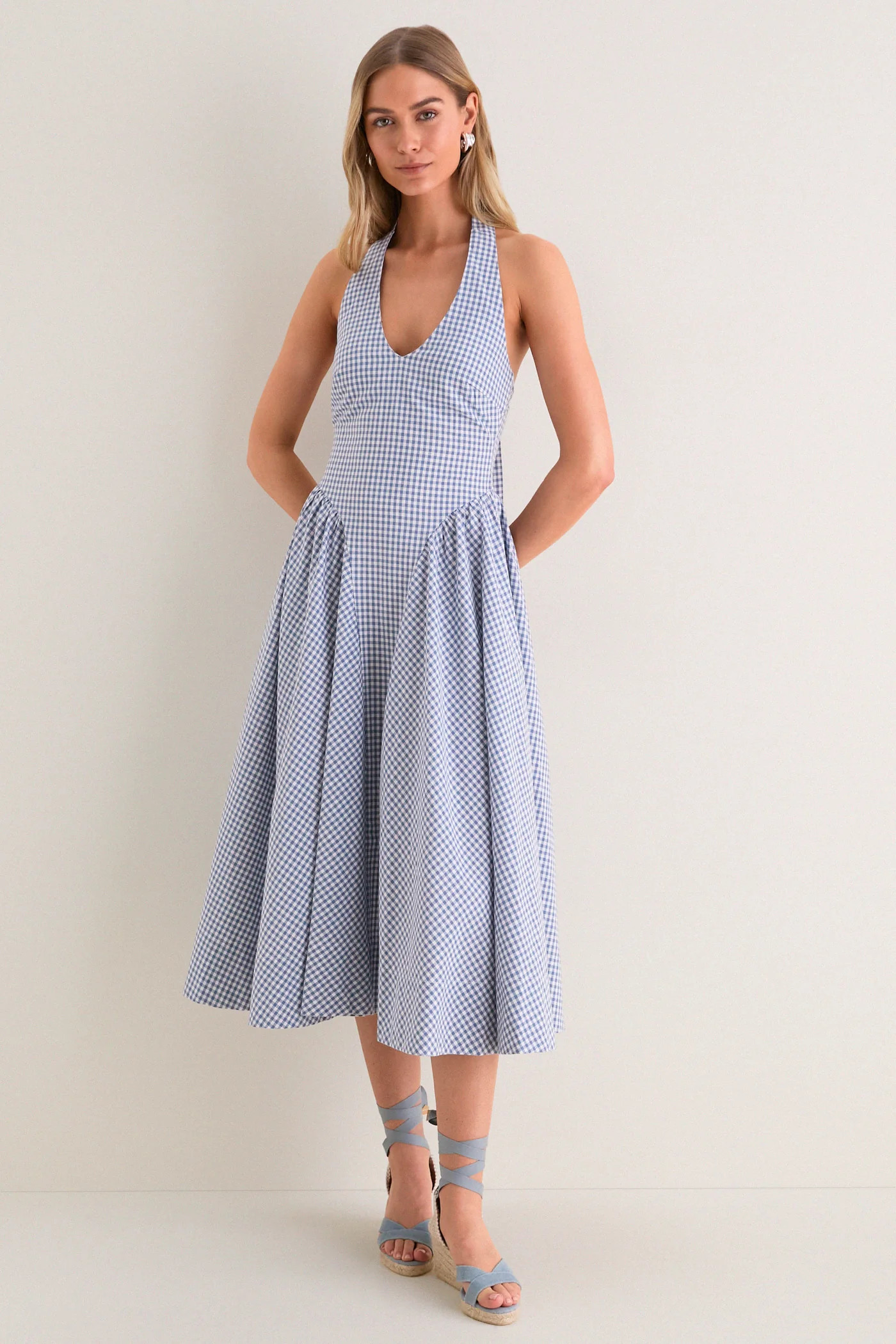 Blue Gingham Meana Halter Midi Dress | Tuckernuck (US)