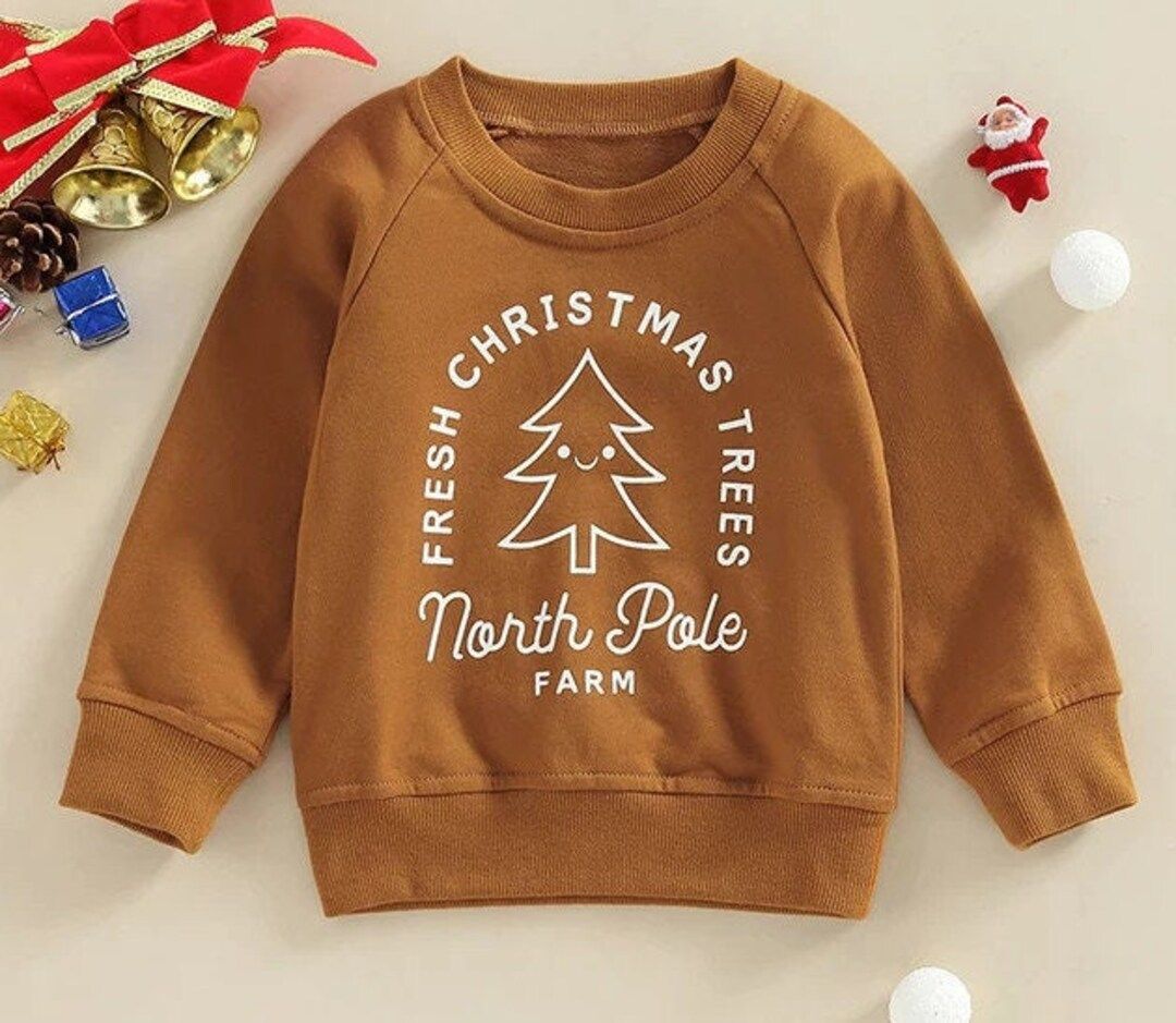 North Pole Farm Kid Long Sleeve, Farm Fresh Christmas Trees Kid Sweater, Toddler Kids Boys Shirt, To | Etsy (US)
