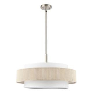 5-Light Brushed Nickel Double Shaded Drum Chandelier with Rope Shade | The Home Depot