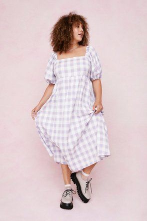Plus Size Lilac Check Smock Midi Dress | NastyGal (UK, IE)