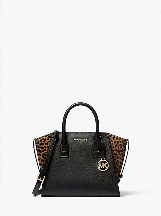 Avril Small Leather and Cheetah Print Calf Hair Satchel | Michael Kors US