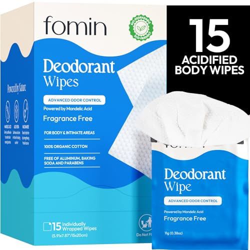 FOMIN Acidified Travel Deodorant Wipes For Women & Men - 15 Count - Fragrance Free - pH Balanced, Mini Deodorant Travel Size - Plastic-Free, Individually Wrapped Underarm Body Wipes | Amazon (US)