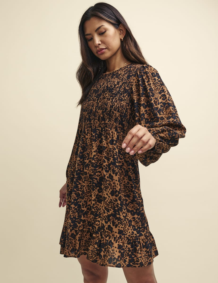 Leopard Print Kelsie Mini Smock Dress | Nobody's Child