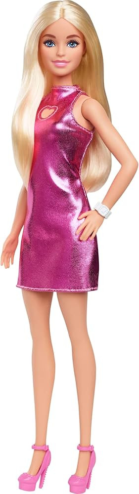 Barbie Fashionistas Doll #230 with Blond Hair, Wearing Metallic Pink Minidress with Heart Cut-Out... | Amazon (US)
