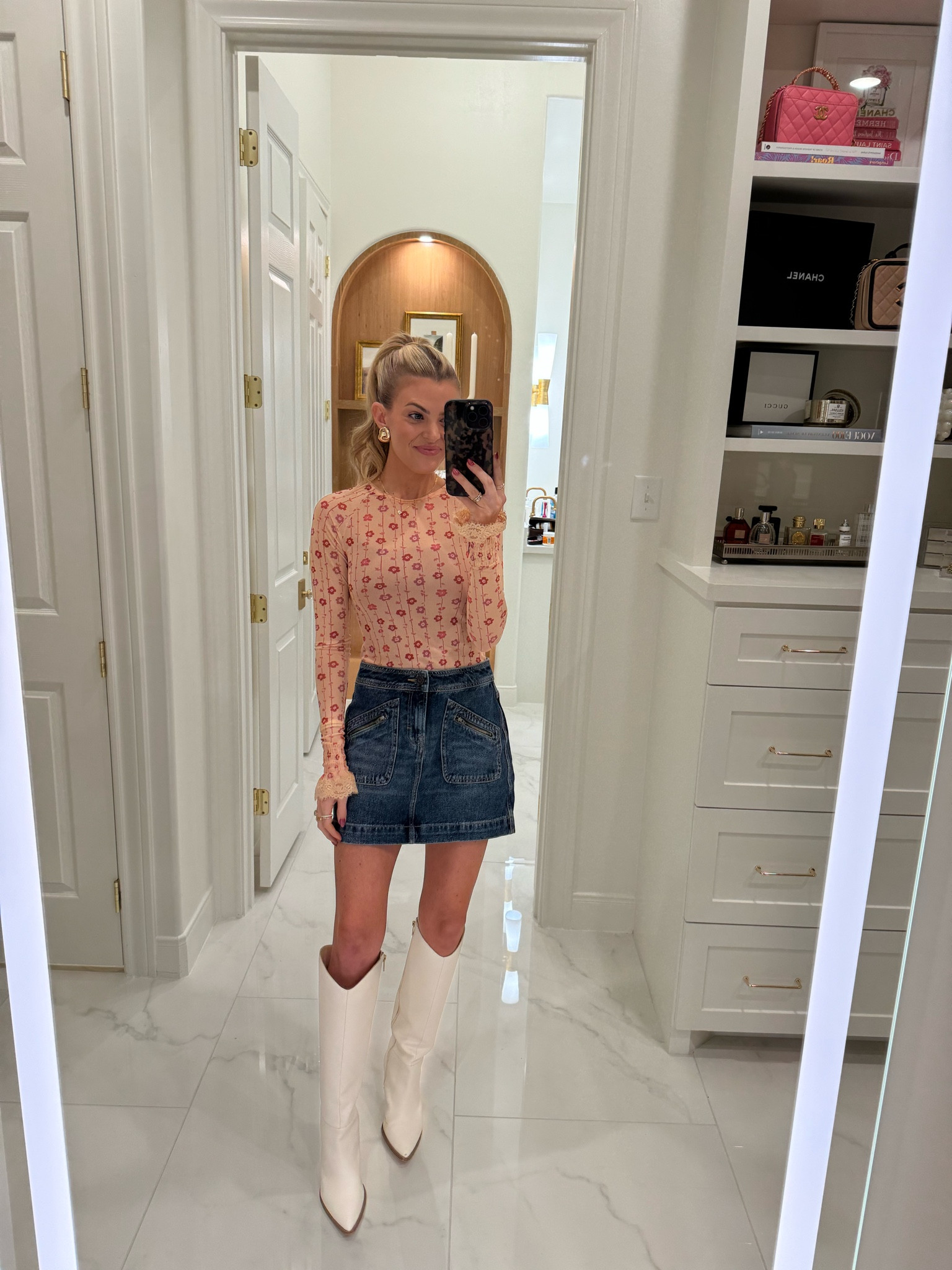 today’s outfit for church (wearing size XS in bodysuit & skirt - boots fit true to size) 

electric picks code: JESS20

fall outfit, ootd, denim skirt, free people, these three, vince camuto, white boots, fall boots, boots of the season, cream boots, outfit inspo 

#LTKSeasonal #LTKFindsUnder100 #LTKShoeCrush