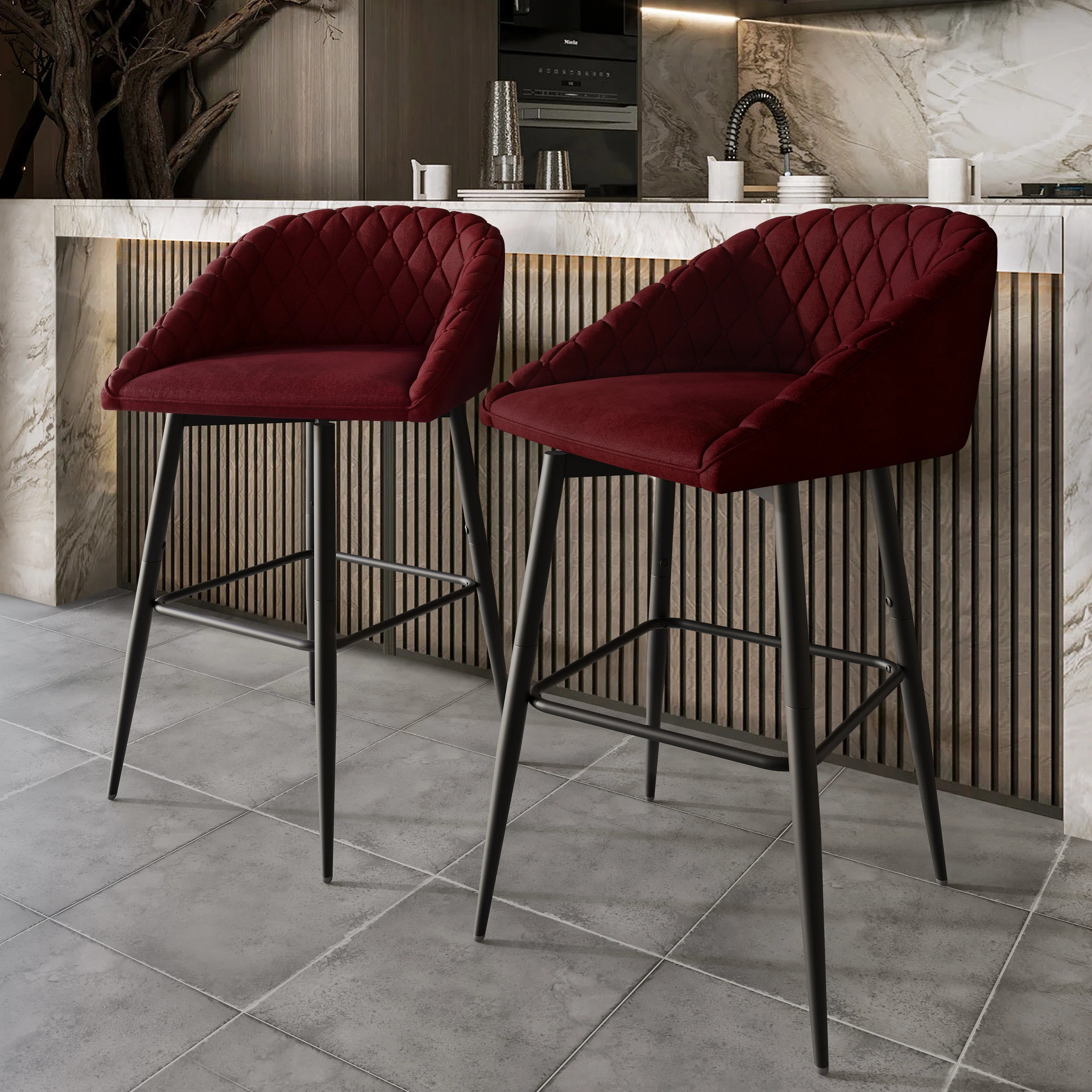 Mercer41 BLACK METAL SWIVEL COUNTER CHAIR IN LIGHT GREY VELVET - Wayfair Canada | Wayfair North America