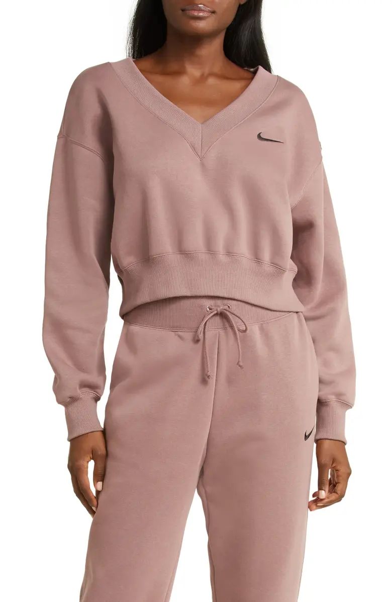 Sportswear Phoenix Fleece V-Neck Crop Sweatshirt | Nordstrom