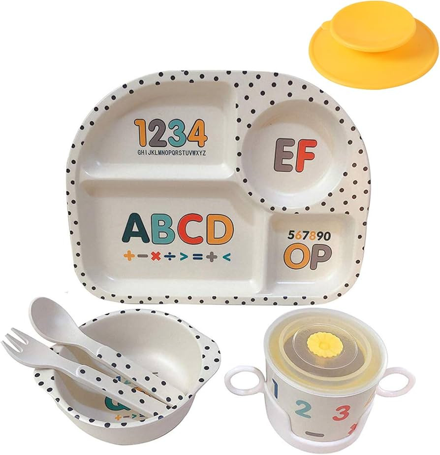 shopwithgreen 7Pcs/Set Bamboo Kids Dinnerware Set - Children Dishes - Food Plate Bowl Cup Spoon F... | Amazon (US)