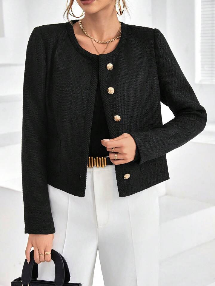 SHEIN Privé Solid Button Front Overcoat | SHEIN