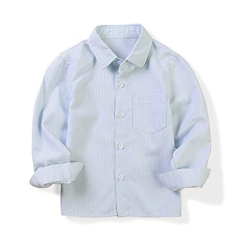 Boys Dress Shirts Button Down Long Sleeve Striped School Uniform Casual Formal Shirt Clothes Little Big Kids Blue Tag 150CM - 9-10 Years | Amazon (US)