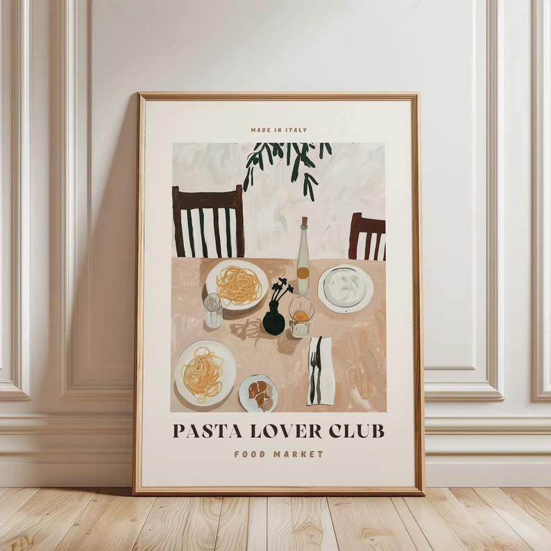 Pasta Lover Club Print: Italian Food Kitchen Wall Art - Etsy | Etsy (US)