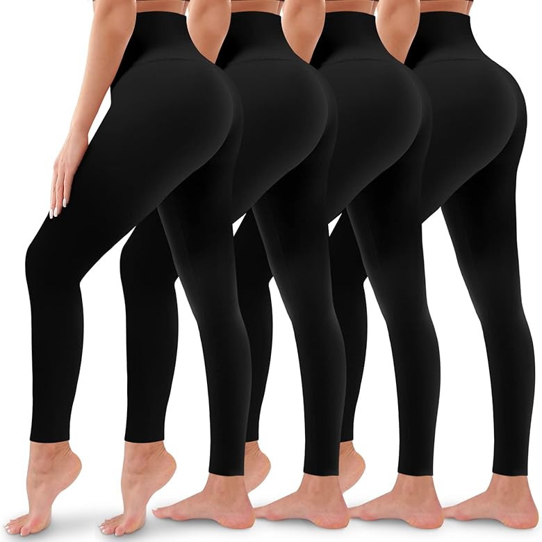 4 Pack Leggings for Women Butt Lift High Waisted Tummy Control No See-Through Yoga Pants Workout ... | Amazon (US)