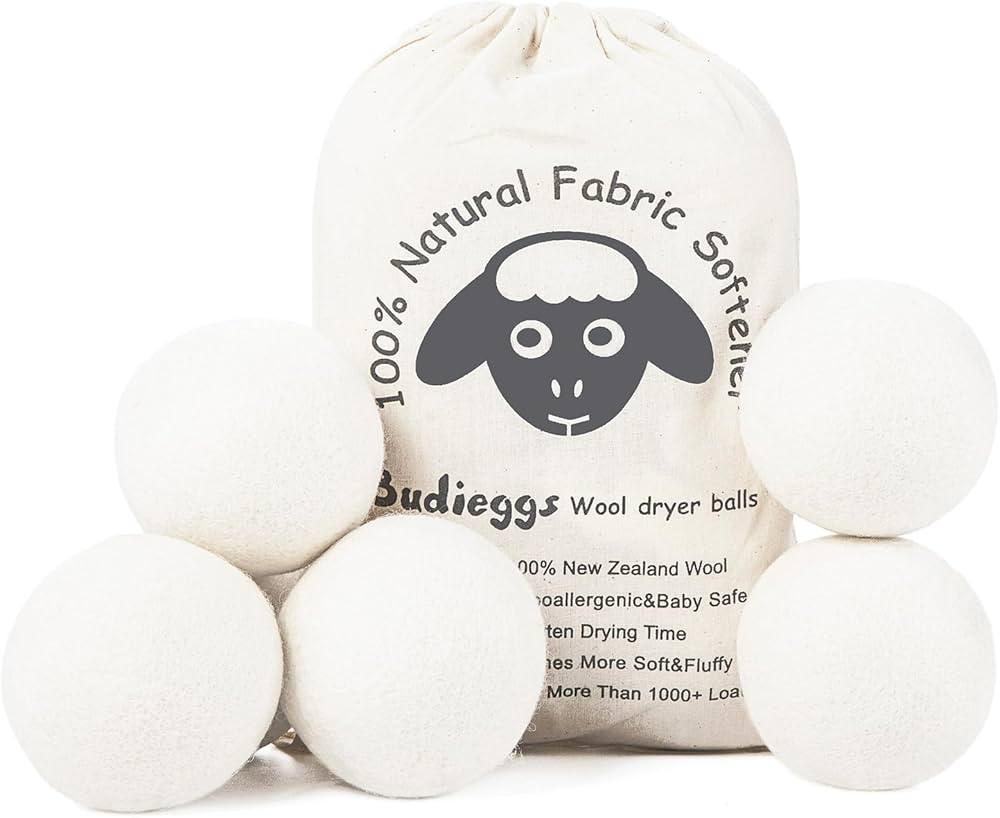 Budieggs Wool Dryer Balls Organic XL 6-Pack, 100% New Zealand Wool Chemical Free Fabric Softener ... | Amazon (US)