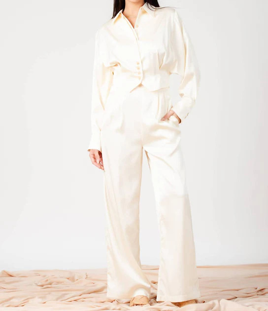 Satin Trouser In Ivory | Shop Simon